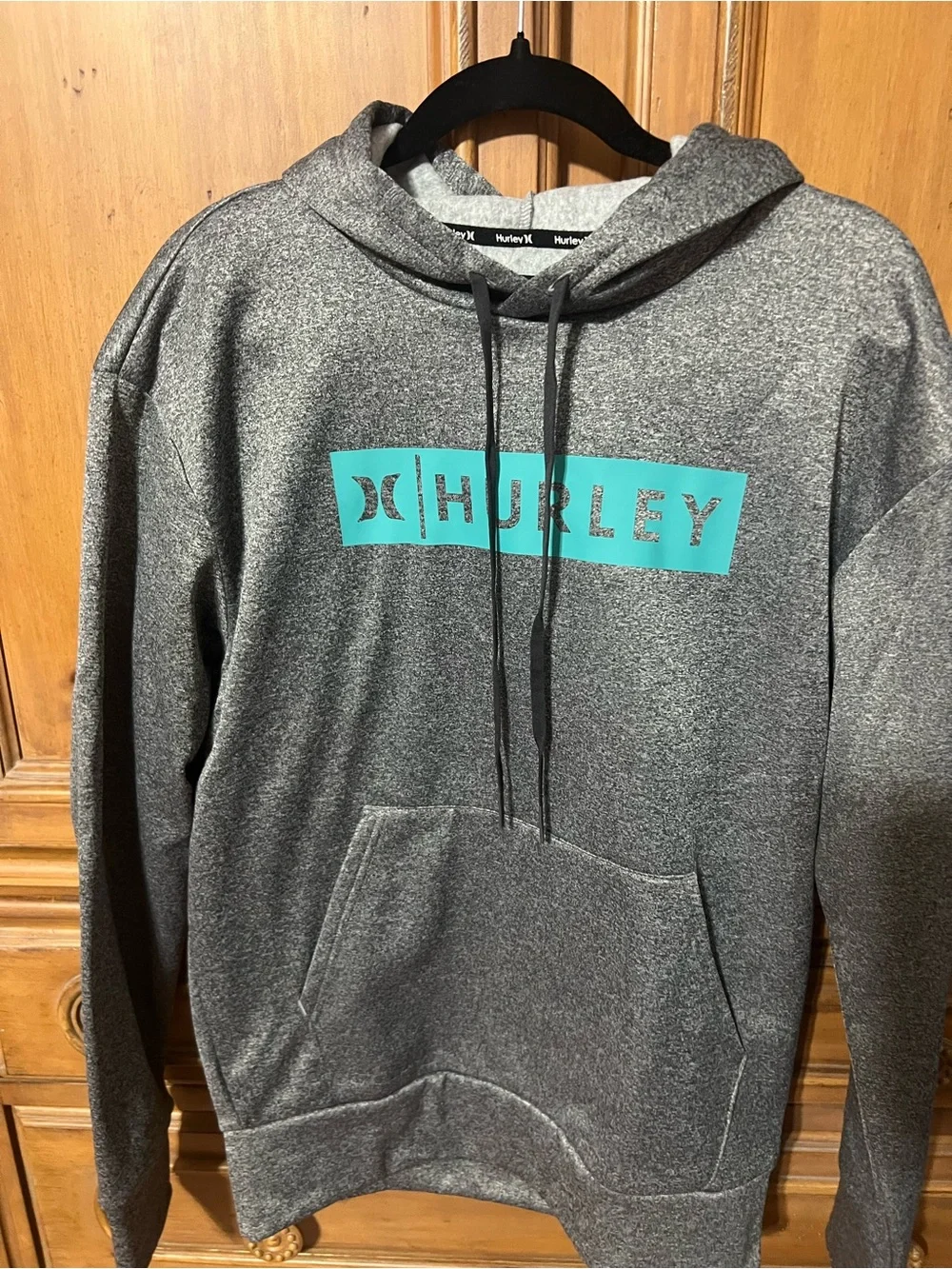 Hurley Men's Gray Crewneck Hoodie with Teal Logo